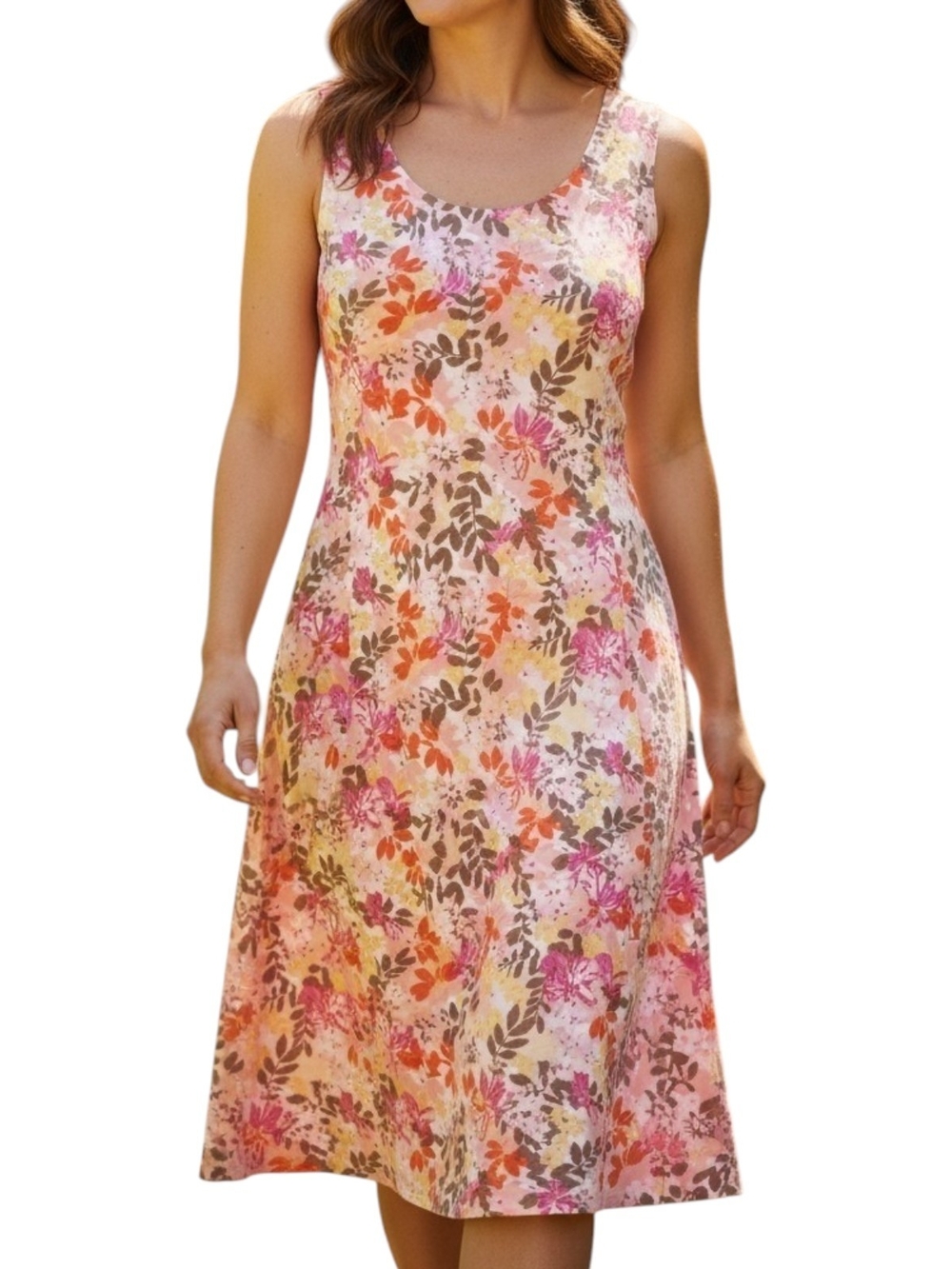 J. Jill Floral Scoop Neck Nightgown - Pink, Orange, Brown